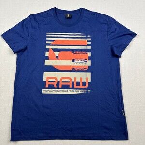 G-Star Raw Shirt Men Extra Large Blue Orange Graphic Tee Short Sleeve Streatwear